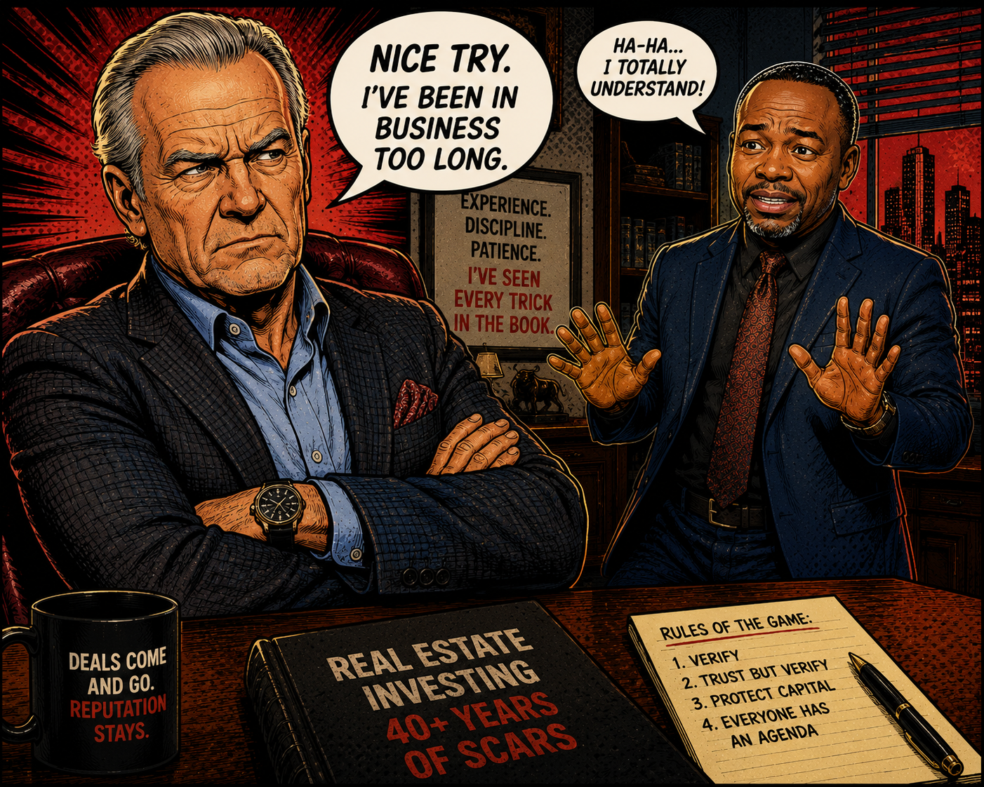 Illustration slot: paranoid investor putting up a brick wall
